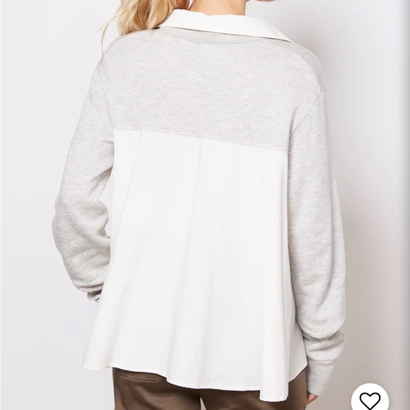 Monrow Poplin Mix Collar Sweatshirt in Heather Grey - Picture 4 of 5